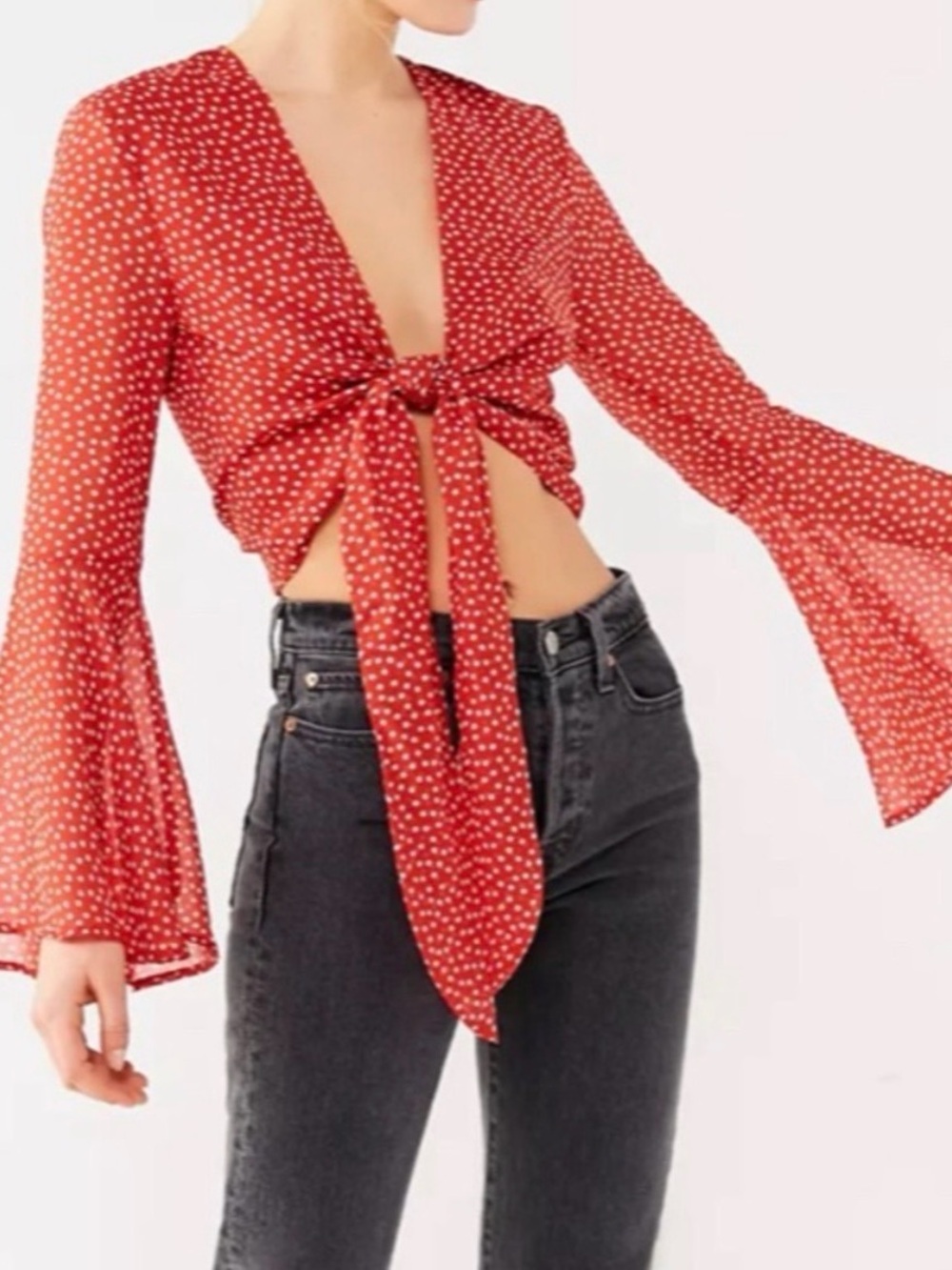 Urban Outfitters Red Polka Dot Tie-Front Blouse
